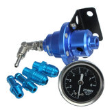Regolatore di pressione del carburante regolabile con manometro riempito in alluminio blu